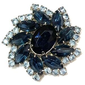VINTAGE Brooch 2" Blue Rhinestone Vtg High End Costume Jewelry Pin Lot  A17